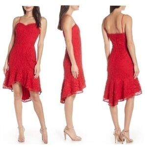 Harlyn Cherry Red lace sleeveless high low dress G53